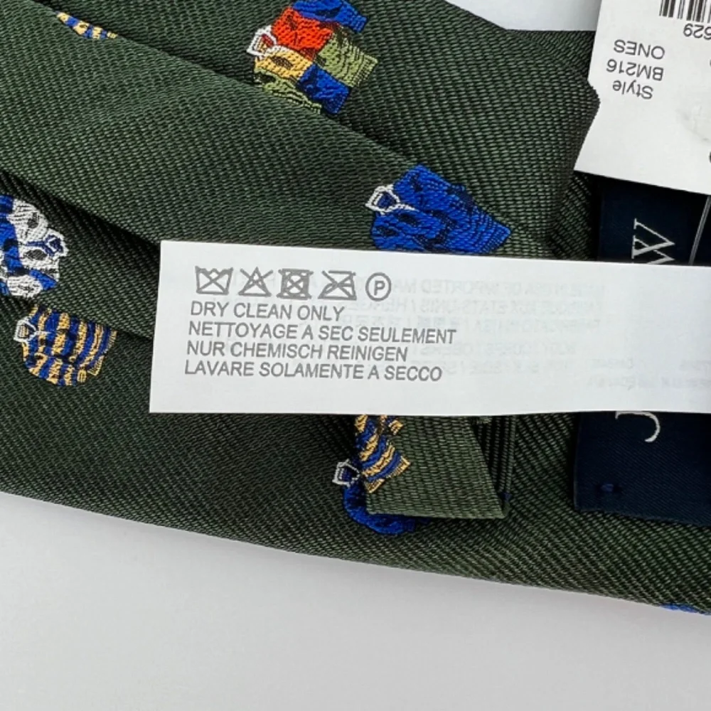 J. Crew Men's Rugby Pattern 100% Silk Tie Green Ludlow English Hand Stitched USA